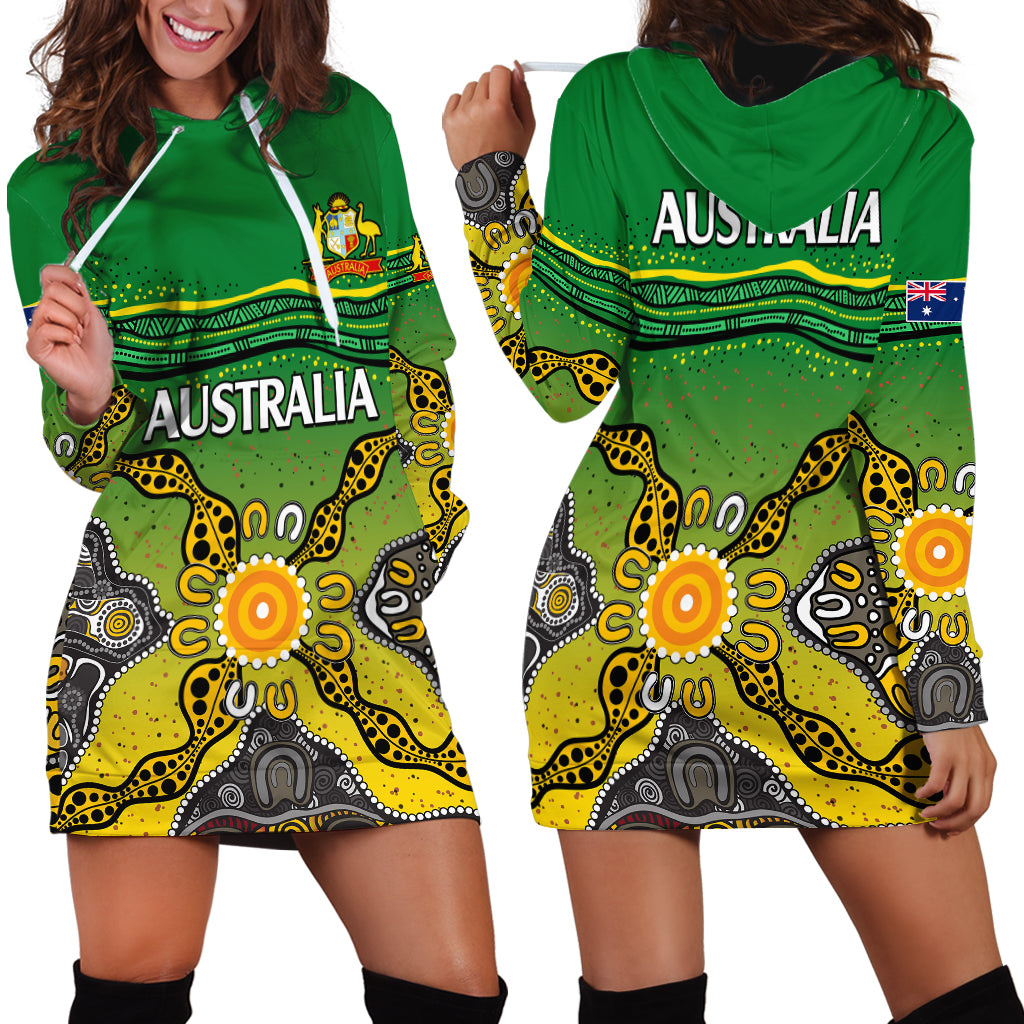 Australia Cricket Hoodie Dress Aboriginal Dots Style - Vibe Hoodie Shop