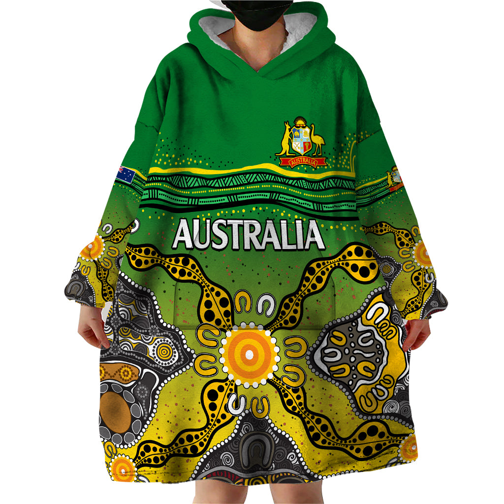 Australia Cricket Wearable Blanket Hoodie Aboriginal Dots Style - Vibe Hoodie Shop