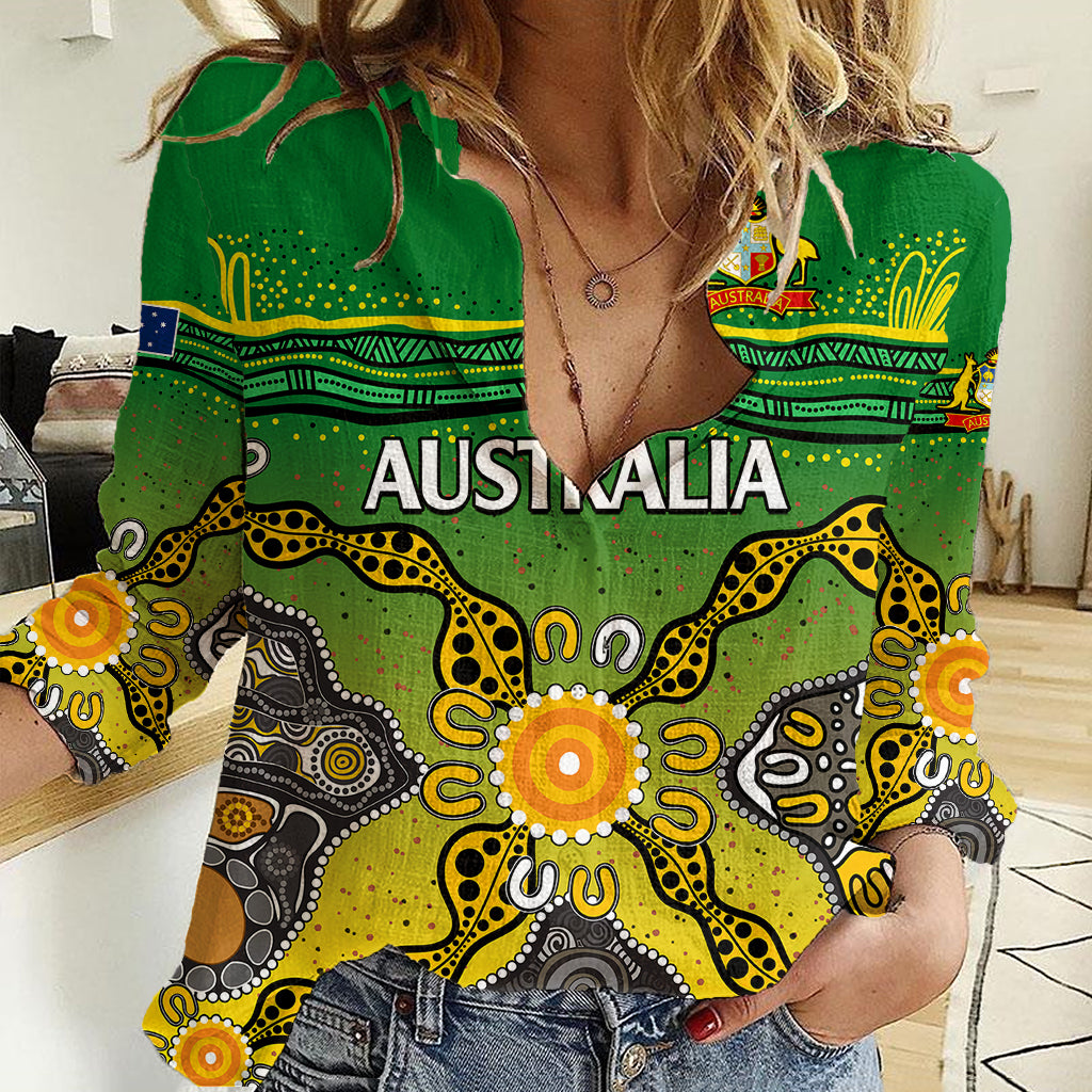 Australia Cricket Women Casual Shirt Aboriginal Dots Style - Vibe Hoodie Shop