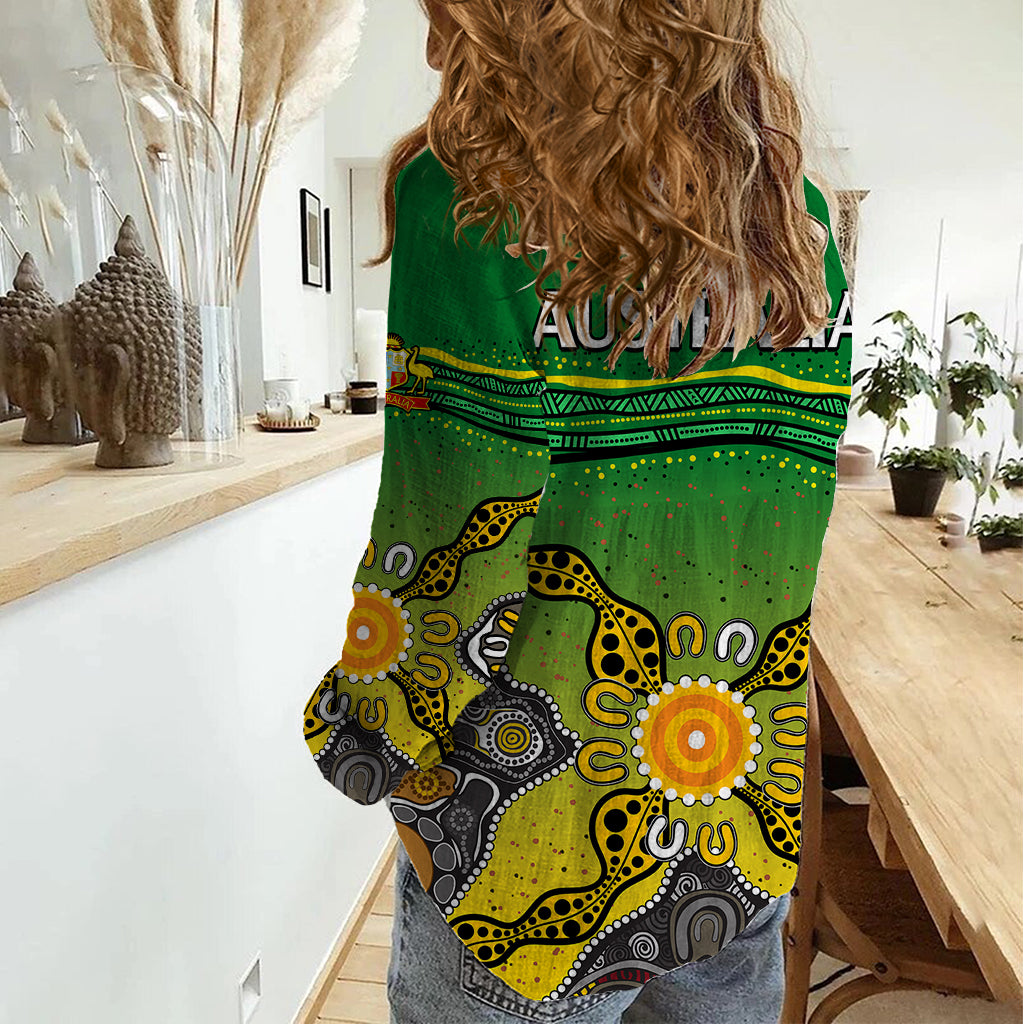 Australia Cricket Women Casual Shirt Aboriginal Dots Style - Vibe Hoodie Shop