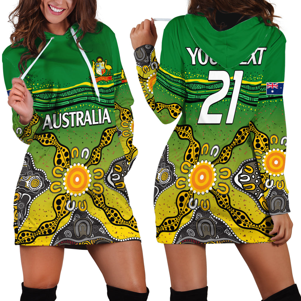 (Custom Text And Number) Australia Cricket Hoodie Dress Aboriginal Dots Style - Vibe Hoodie Shop