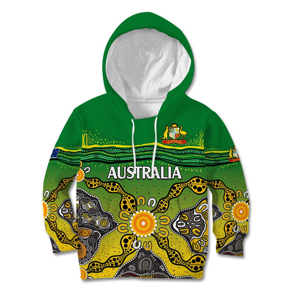 (Custom Text And Number) Australia Cricket Kid Hoodie Aboriginal Dots Style - Vibe Hoodie Shop