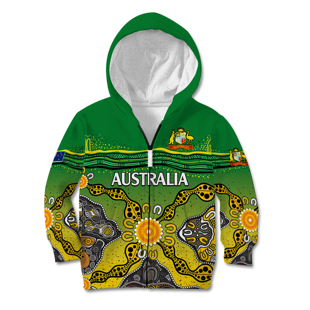 (Custom Text And Number) Australia Cricket Kid Hoodie Aboriginal Dots Style - Vibe Hoodie Shop