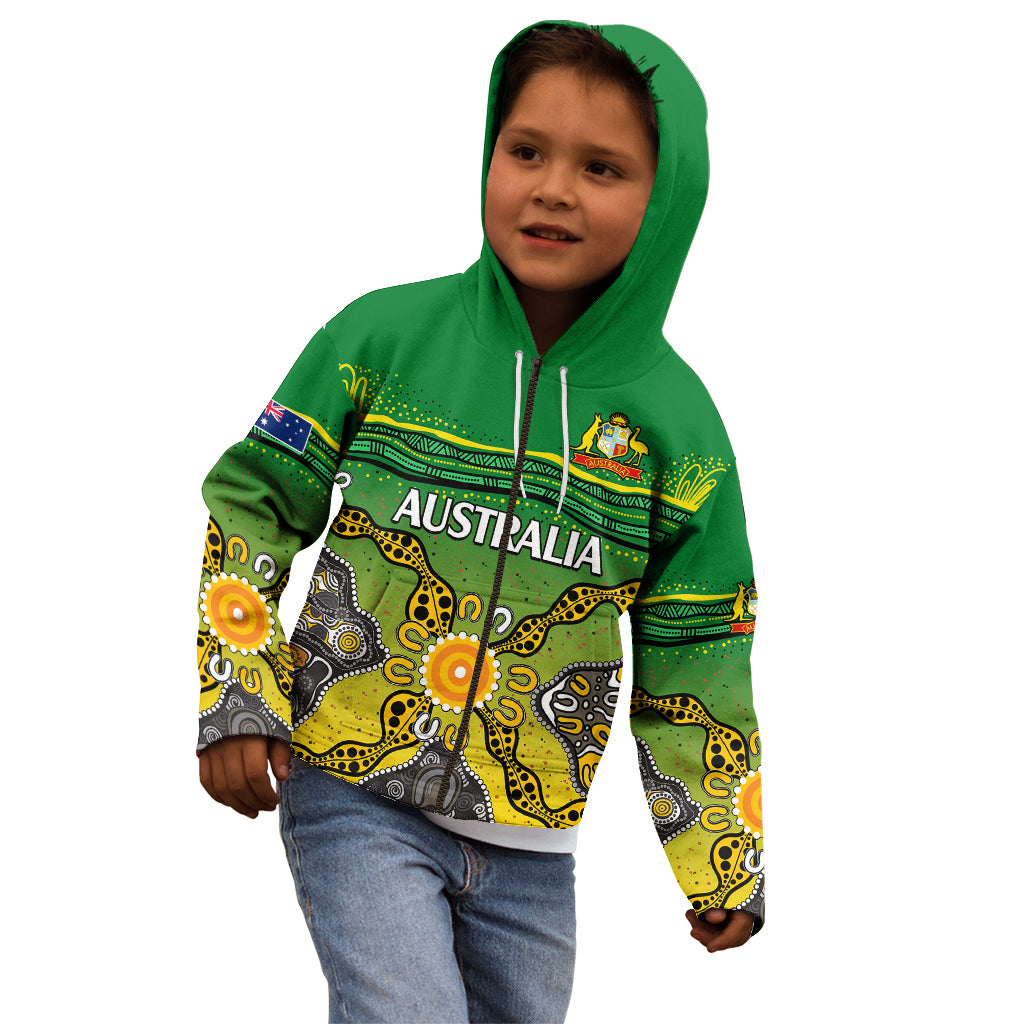 (Custom Text And Number) Australia Cricket Kid Hoodie Aboriginal Dots Style - Vibe Hoodie Shop