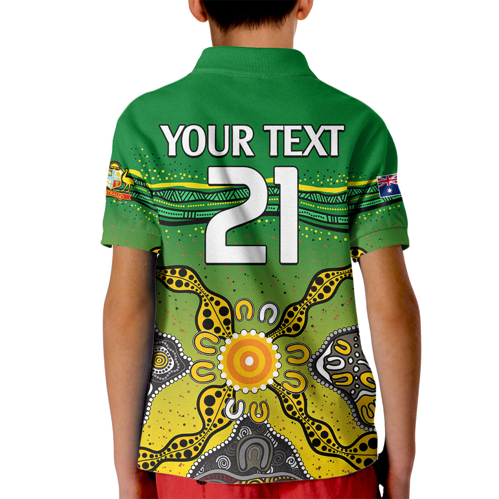 (Custom Text And Number) Australia Cricket Kid Polo Shirt Aboriginal Dots Style - Vibe Hoodie Shop