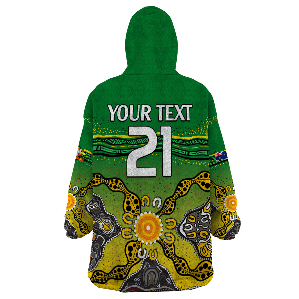 (Custom Text And Number) Australia Cricket Wearable Blanket Hoodie Aboriginal Dots Style - Vibe Hoodie Shop