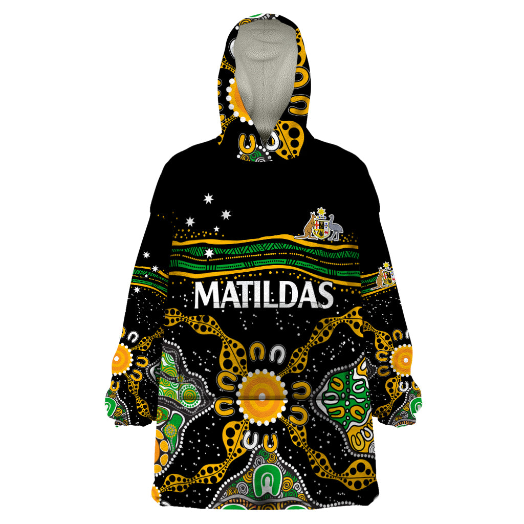 Matildas Australia Soccer Wearable Blanket Hoodie Aboriginal Dots Style - Vibe Hoodie Shop