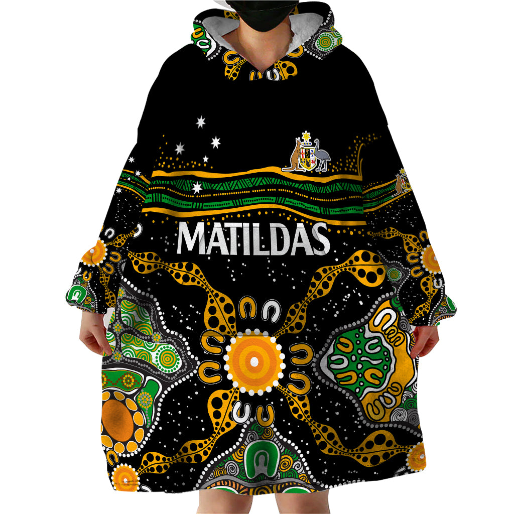 Matildas Australia Soccer Wearable Blanket Hoodie Aboriginal Dots Style - Vibe Hoodie Shop