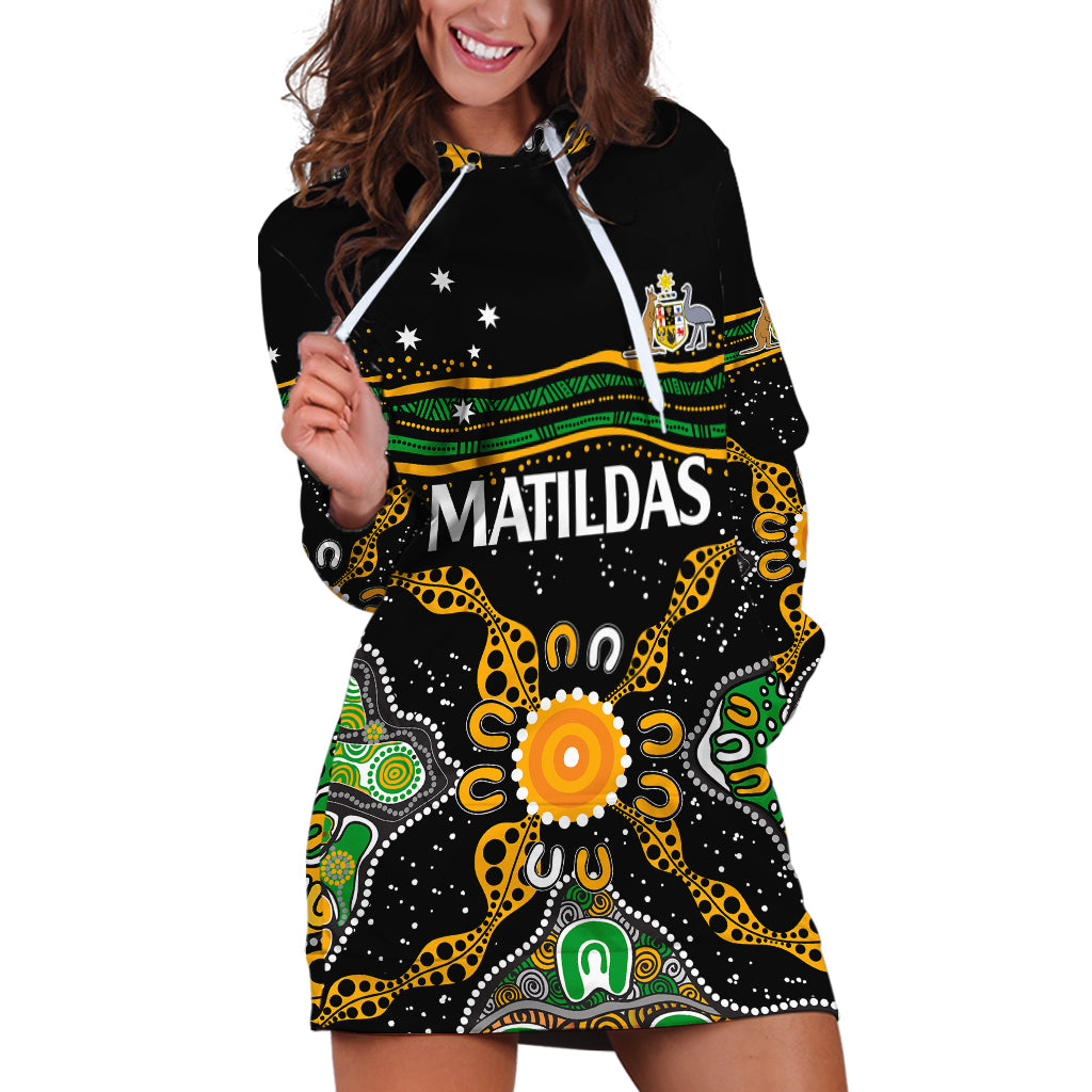 (Custom Text And Number) Matildas Australia Soccer Hoodie Dress Aboriginal Dots Style - Vibe Hoodie Shop