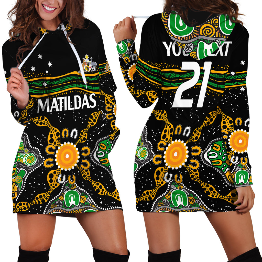 (Custom Text And Number) Matildas Australia Soccer Hoodie Dress Aboriginal Dots Style - Vibe Hoodie Shop