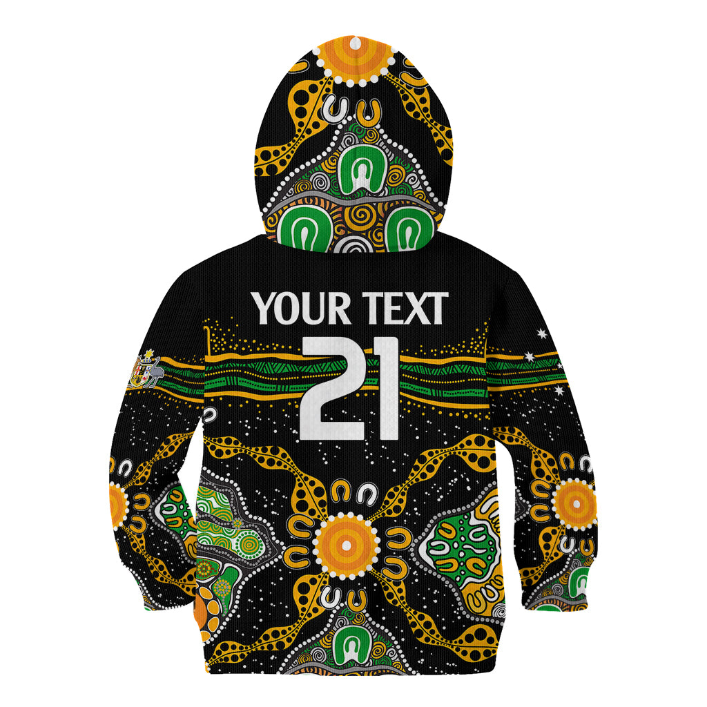 (Custom Text And Number) Matildas Australia Soccer Kid Hoodie Aboriginal Dots Style - Vibe Hoodie Shop