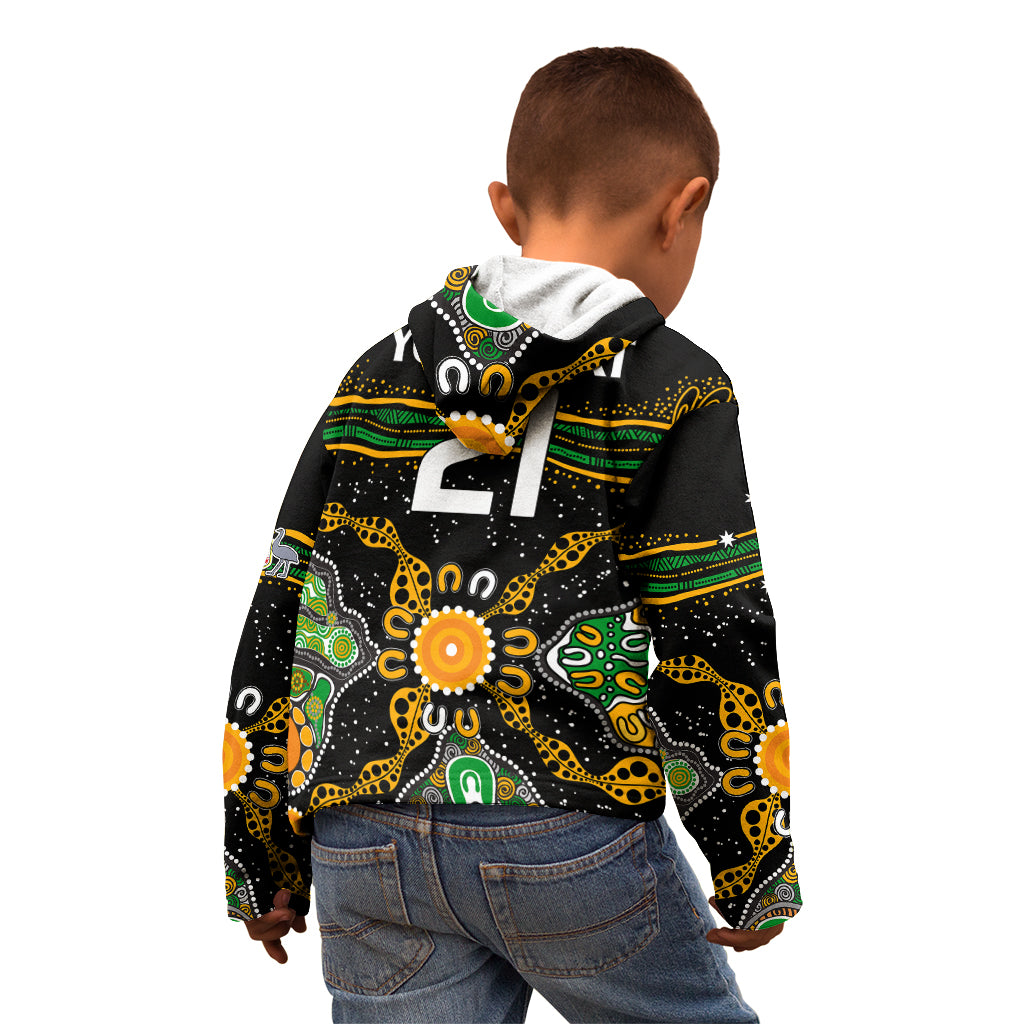 (Custom Text And Number) Matildas Australia Soccer Kid Hoodie Aboriginal Dots Style - Vibe Hoodie Shop