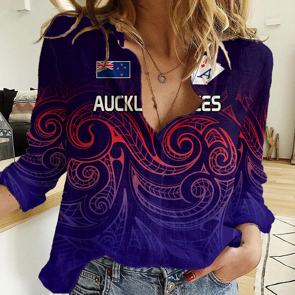 New Zealand Auckland Cricket Women Casual Shirt Maori Traditional Ethnic Style - Vibe Hoodie Shop