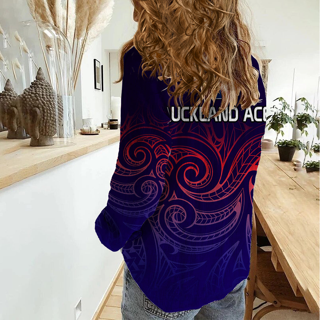 New Zealand Auckland Cricket Women Casual Shirt Maori Traditional Ethnic Style - Vibe Hoodie Shop