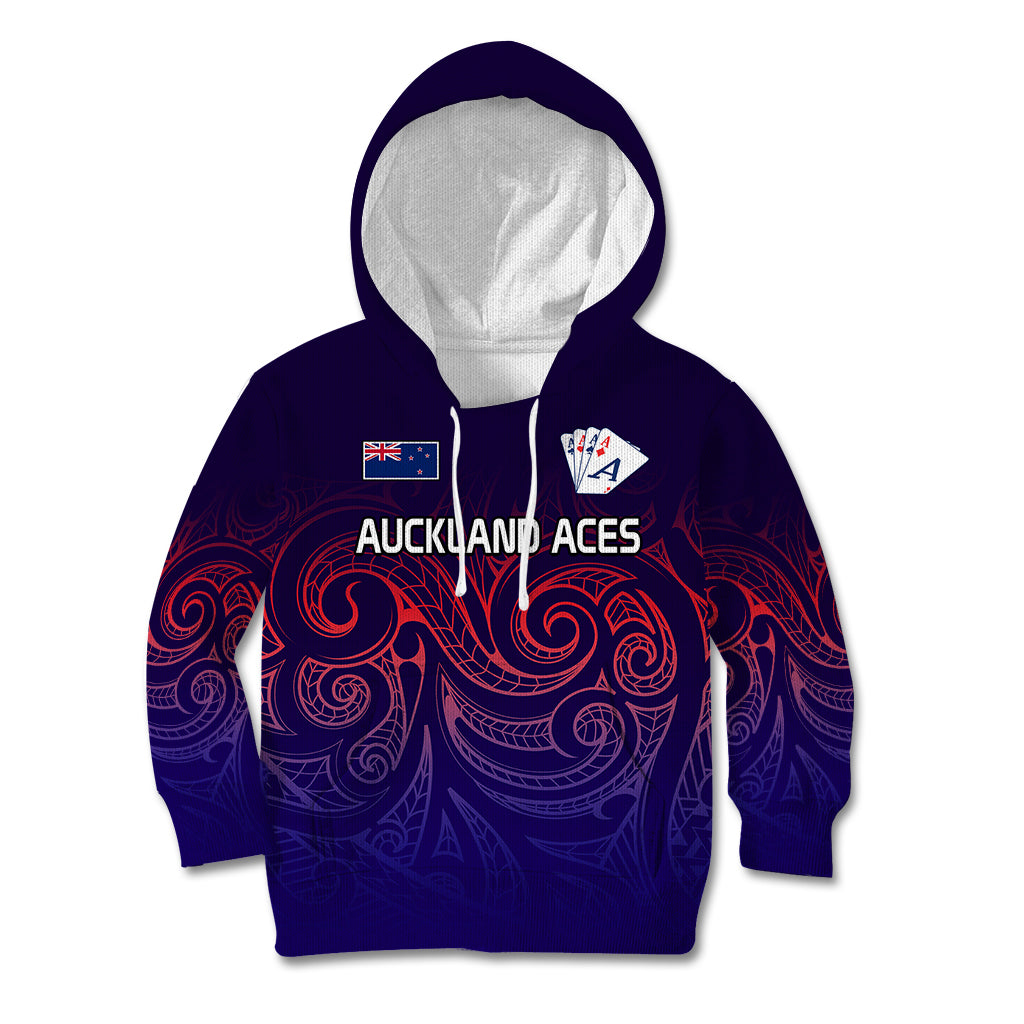 (Custom Text And Number) New Zealand Auckland Cricket Kid Hoodie Maori Traditional Ethnic Style - Vibe Hoodie Shop