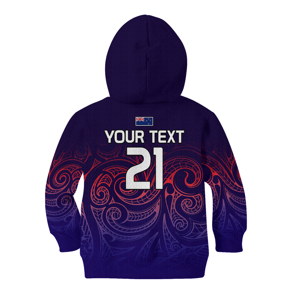 (Custom Text And Number) New Zealand Auckland Cricket Kid Hoodie Maori Traditional Ethnic Style - Vibe Hoodie Shop