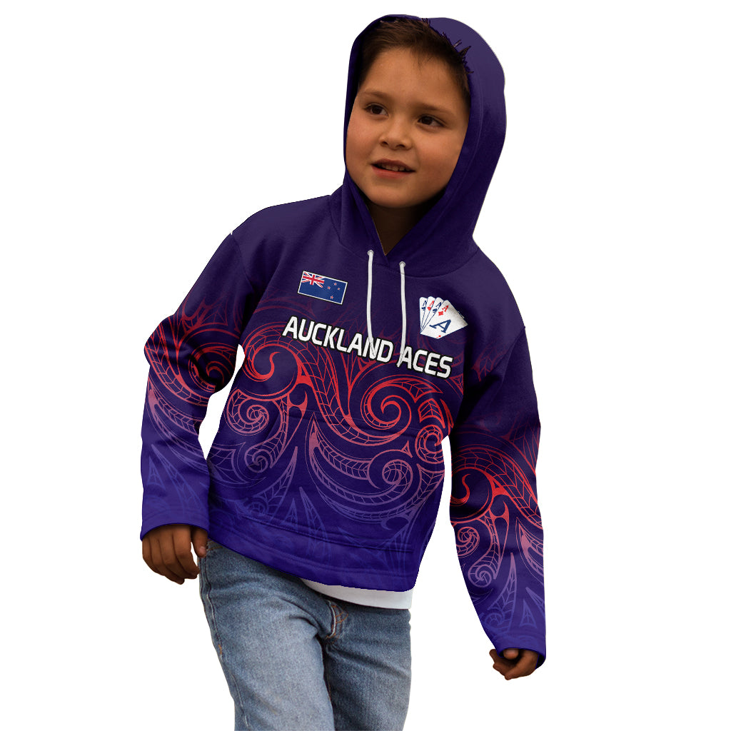 (Custom Text And Number) New Zealand Auckland Cricket Kid Hoodie Maori Traditional Ethnic Style - Vibe Hoodie Shop