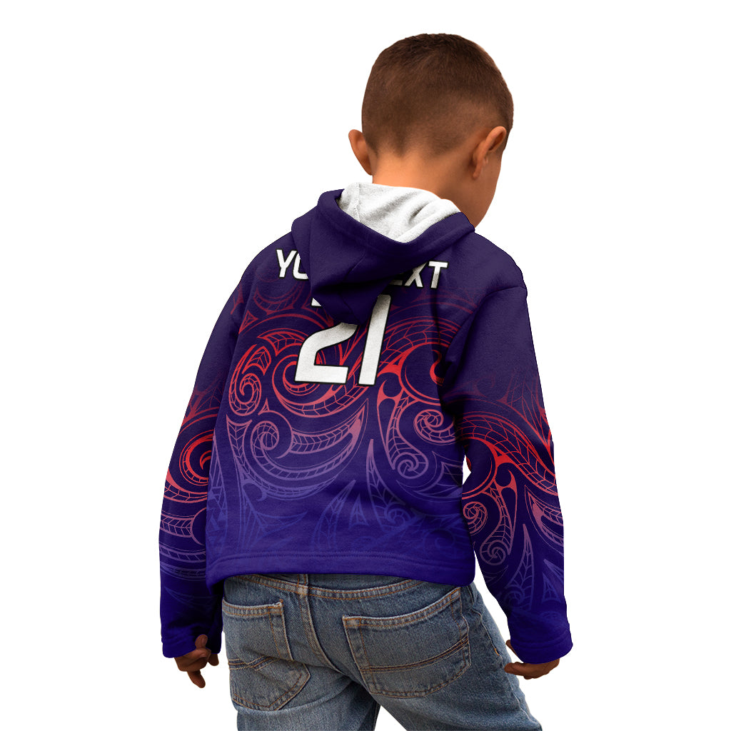 (Custom Text And Number) New Zealand Auckland Cricket Kid Hoodie Maori Traditional Ethnic Style - Vibe Hoodie Shop