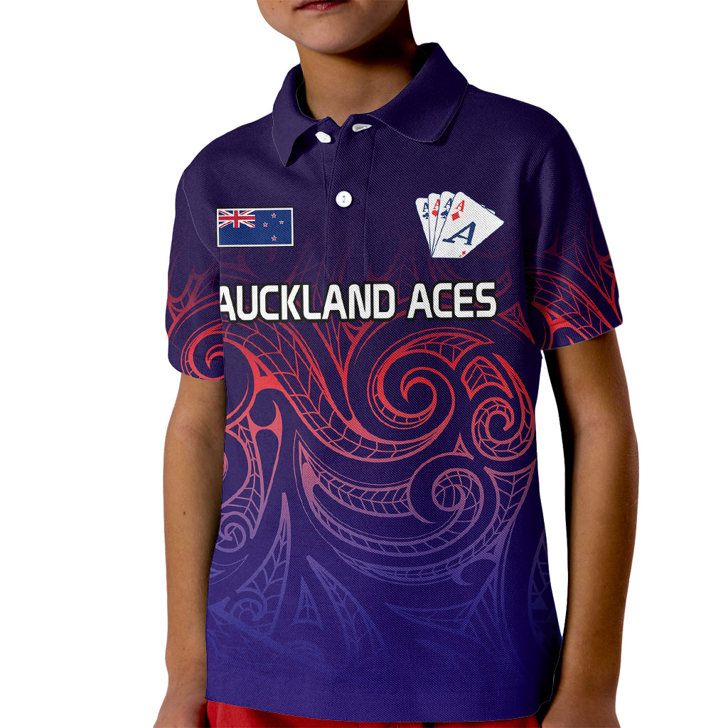 (Custom Text And Number) New Zealand Auckland Cricket Kid Polo Shirt Maori Traditional Ethnic Style - Vibe Hoodie Shop