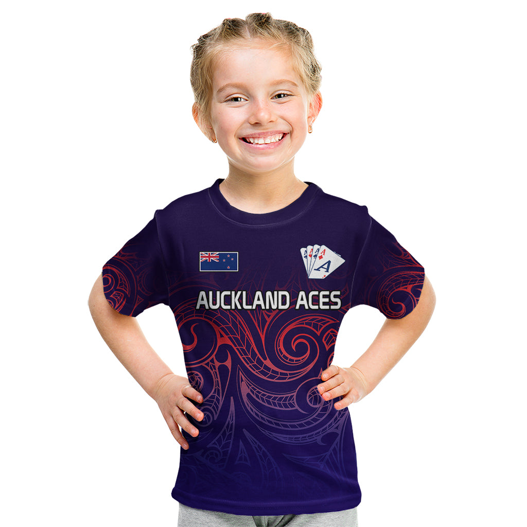 (Custom Text And Number) New Zealand Auckland Cricket Kid T Shirt Maori Traditional Ethnic Style - Vibe Hoodie Shop