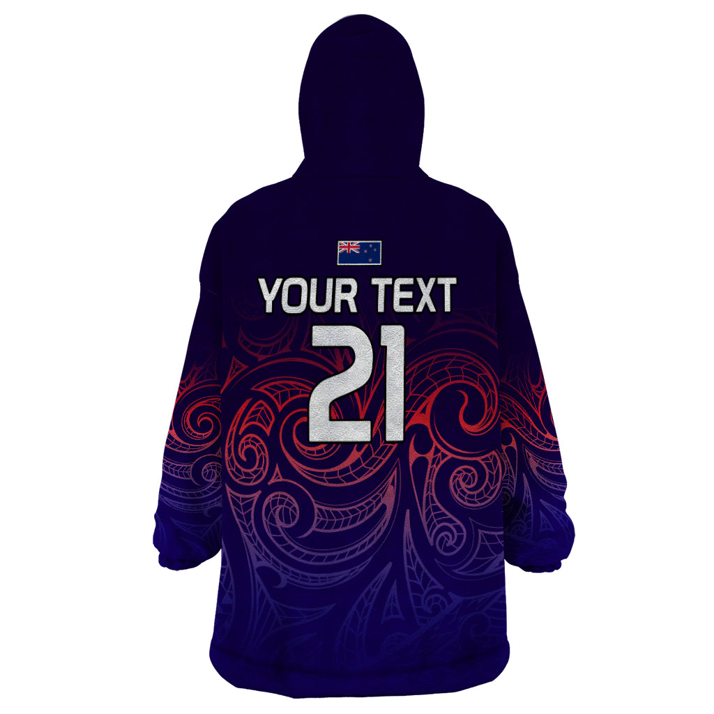 (Custom Text And Number) New Zealand Auckland Cricket Wearable Blanket Hoodie Maori Traditional Ethnic Style - Vibe Hoodie Shop