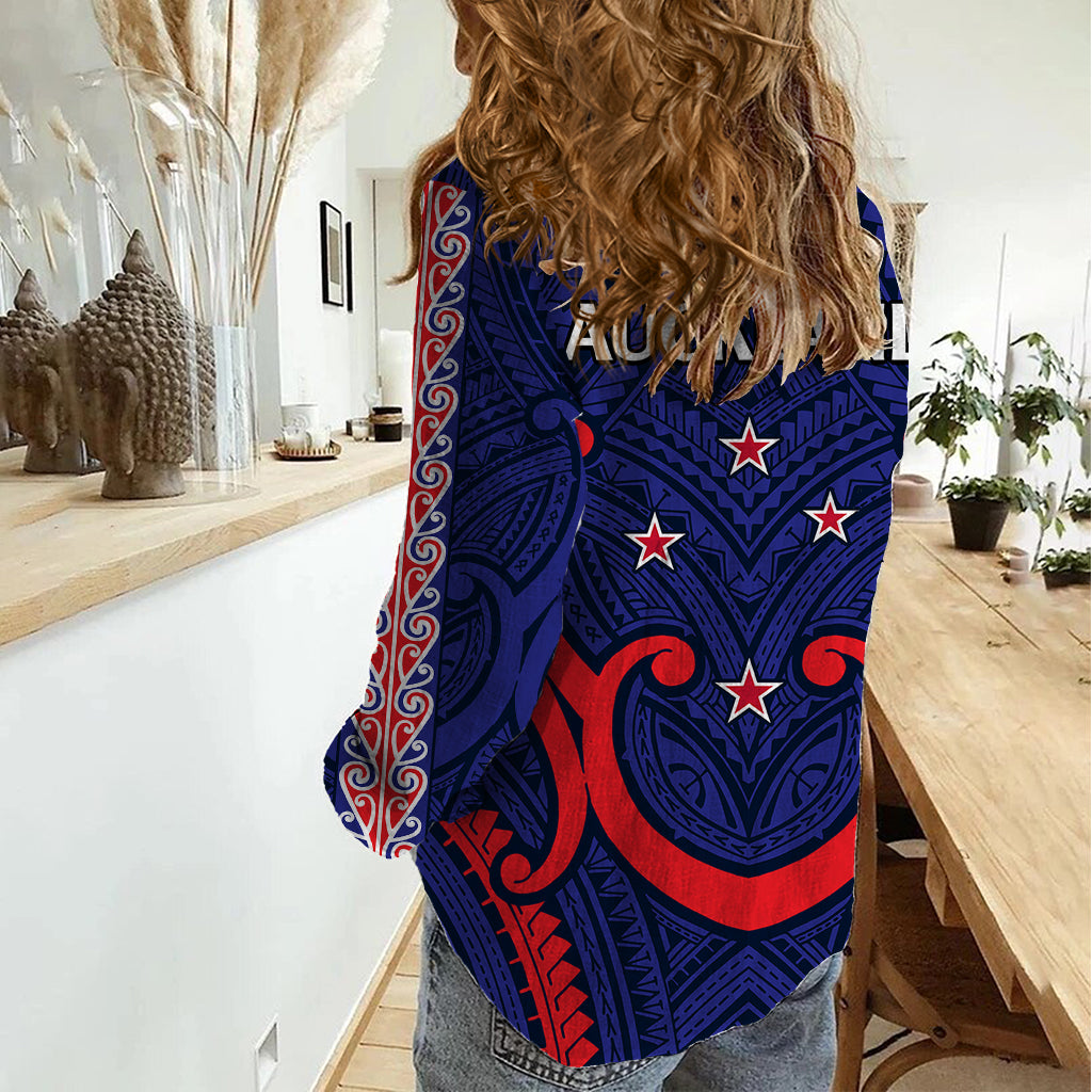 New Zealand Auckland Cricket Women Casual Shirt Polynesian with Maori Koru - Vibe Hoodie Shop