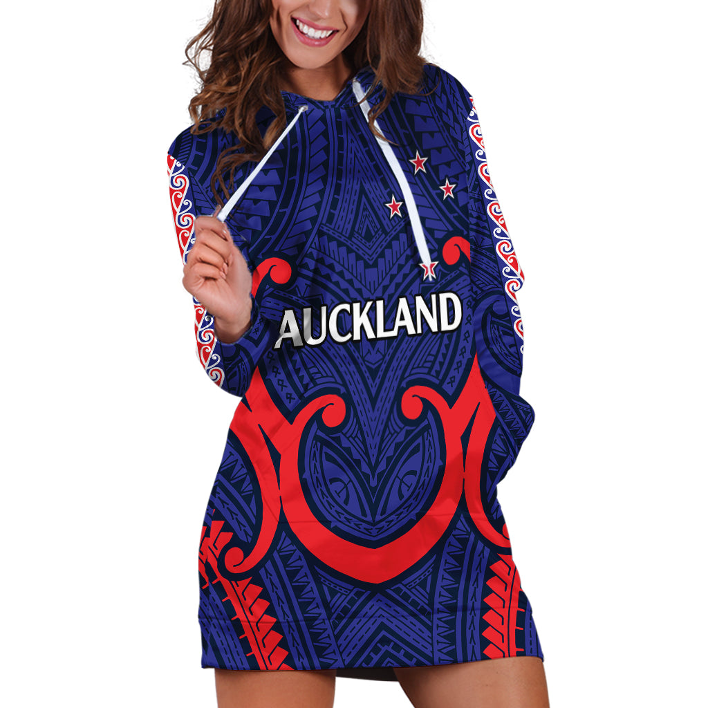 (Custom Text And Number) New Zealand Auckland Cricket Hoodie Dress Polynesian with Maori Koru - Vibe Hoodie Shop