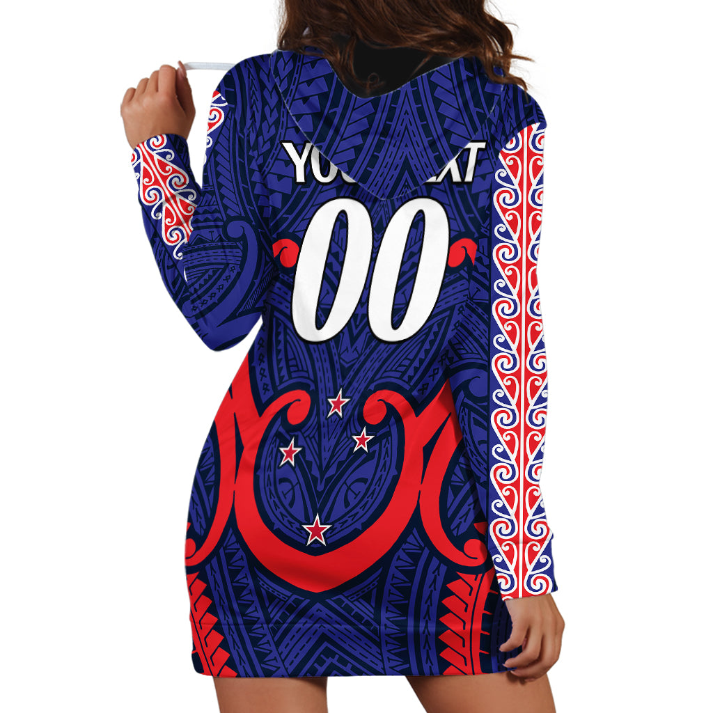 (Custom Text And Number) New Zealand Auckland Cricket Hoodie Dress Polynesian with Maori Koru - Vibe Hoodie Shop