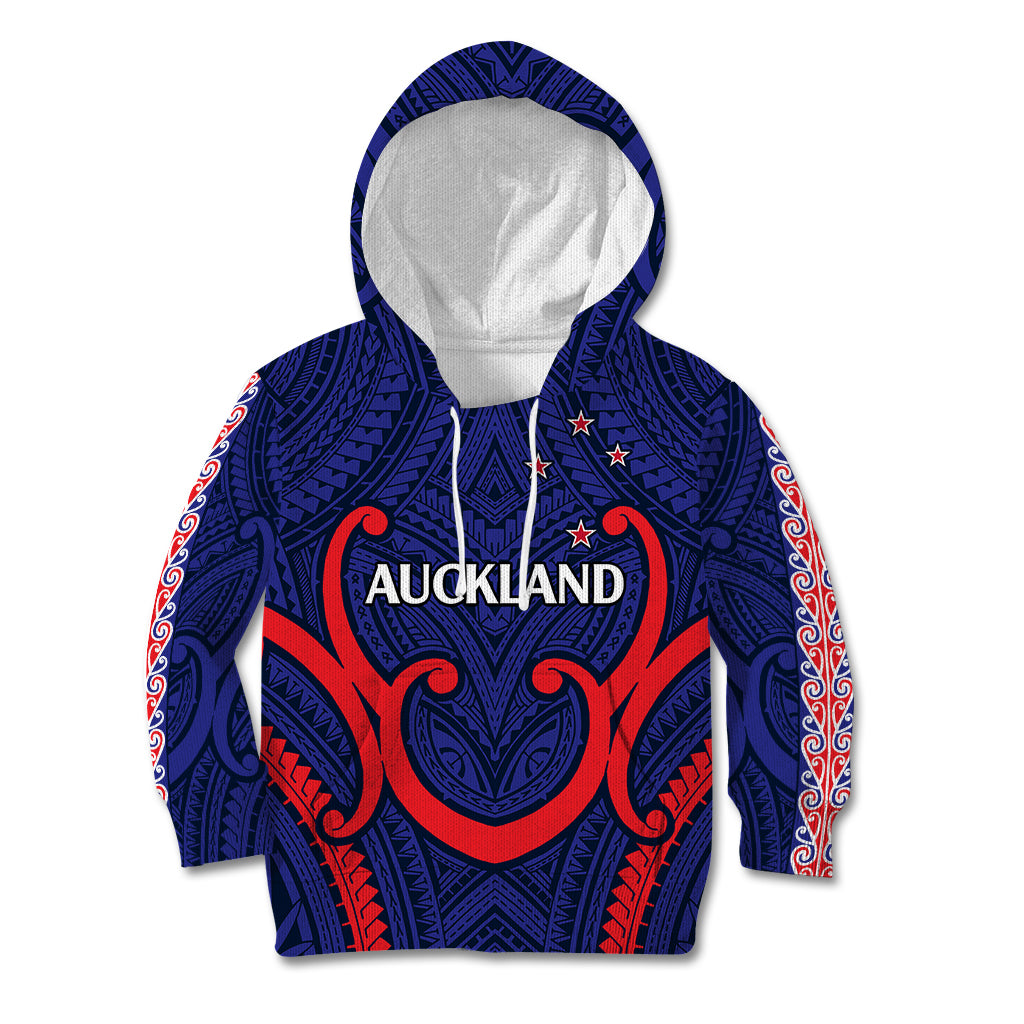 (Custom Text And Number) New Zealand Auckland Cricket Kid Hoodie Polynesian with Maori Koru - Vibe Hoodie Shop