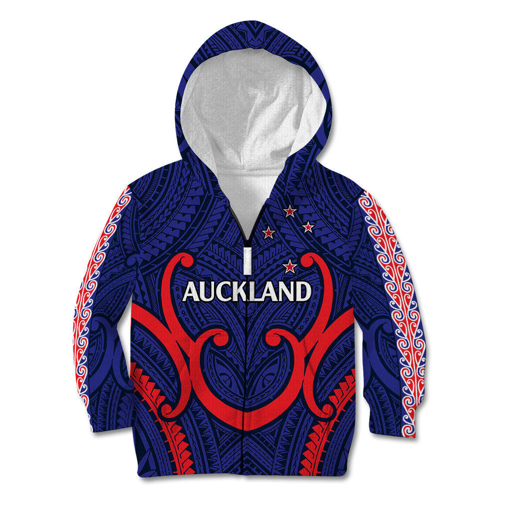 (Custom Text And Number) New Zealand Auckland Cricket Kid Hoodie Polynesian with Maori Koru - Vibe Hoodie Shop