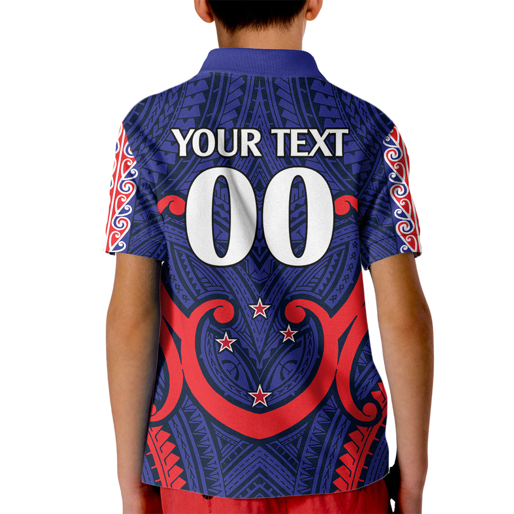 (Custom Text And Number) New Zealand Auckland Cricket Kid Polo Shirt Polynesian with Maori Koru - Vibe Hoodie Shop