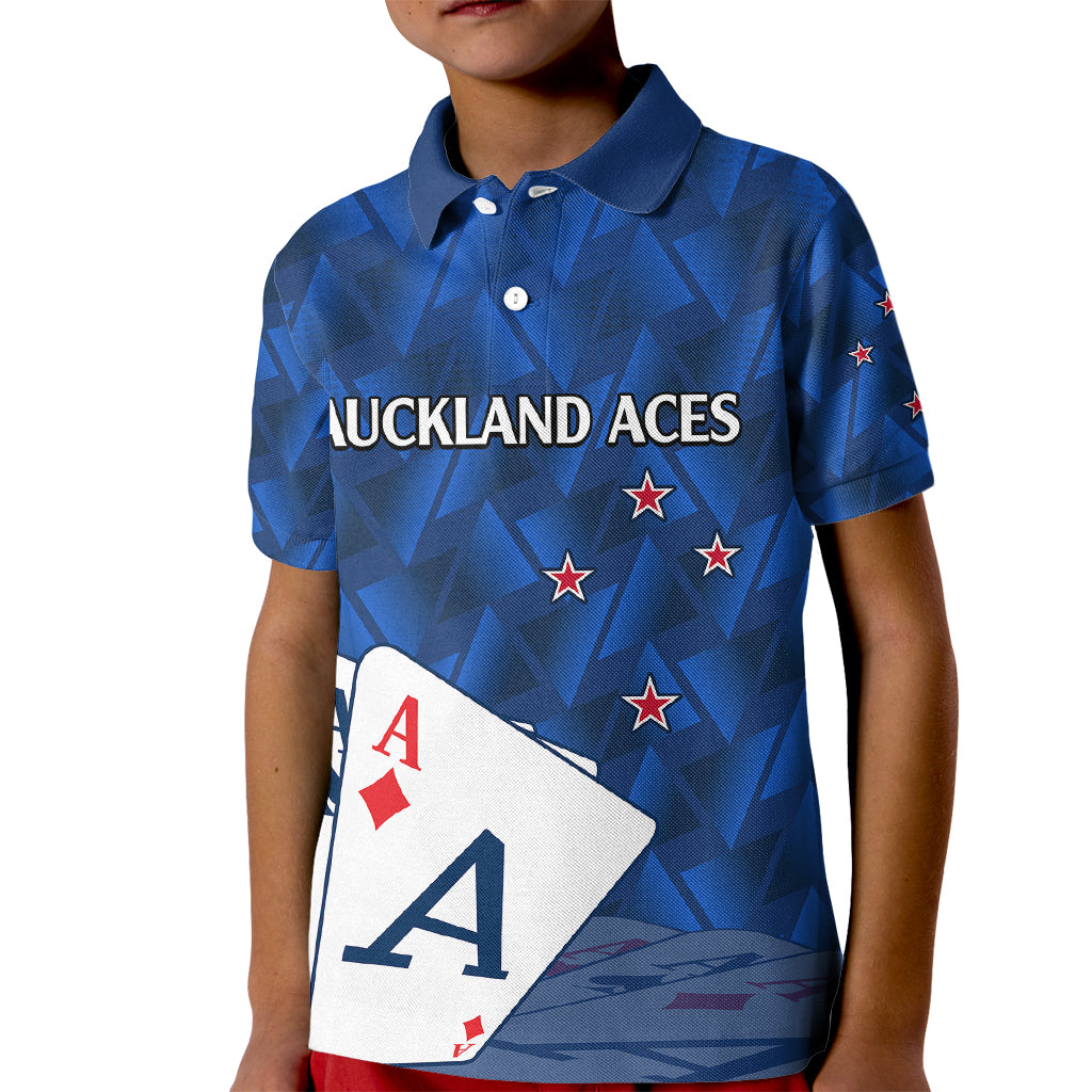 (Custom Text And Number) New Zealand Cricket Kid Polo Shirt Auckland Aces Sporty Style - Vibe Hoodie Shop