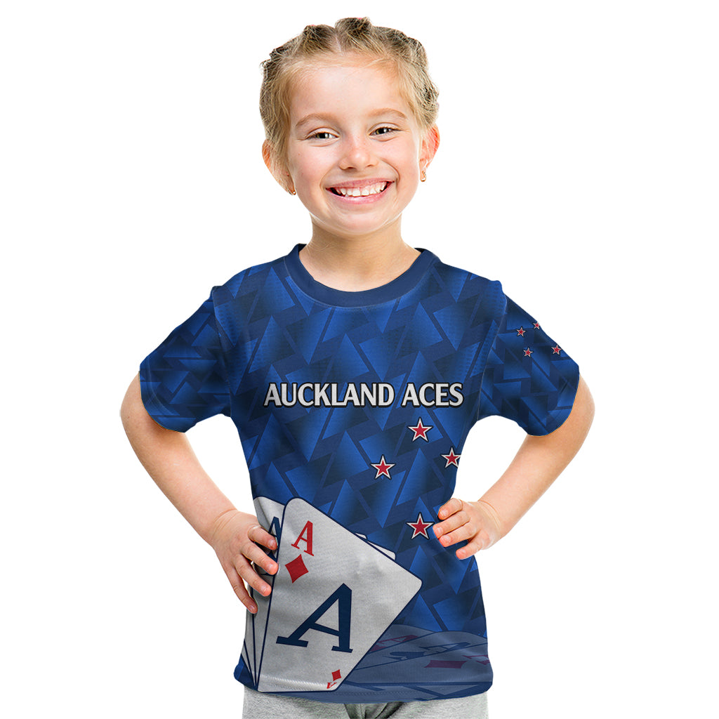 (Custom Text And Number) New Zealand Cricket Kid T Shirt Auckland Aces Sporty Style - Vibe Hoodie Shop