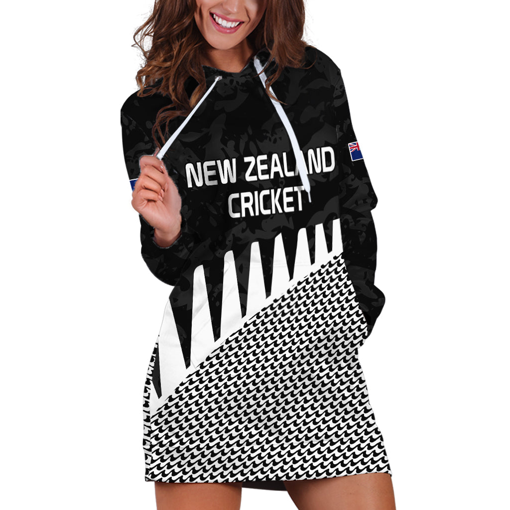 (Custom Text And Number) New Zealand Cricket Hoodie Dress Black Cap Sporty Style No1 - Vibe Hoodie Shop