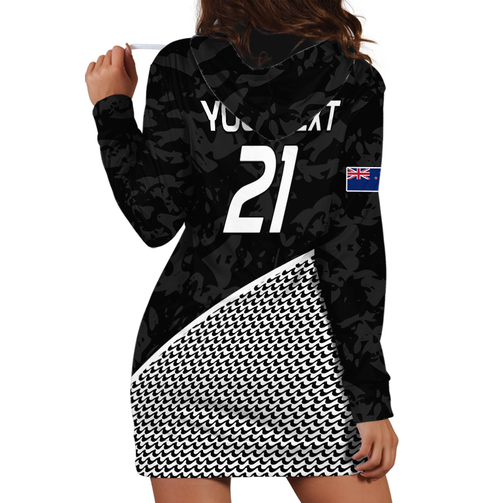 (Custom Text And Number) New Zealand Cricket Hoodie Dress Black Cap Sporty Style No1 - Vibe Hoodie Shop