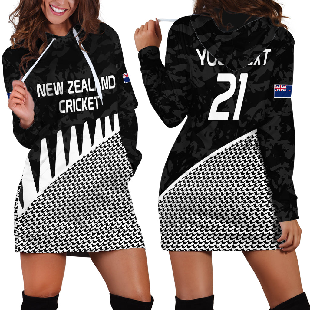 (Custom Text And Number) New Zealand Cricket Hoodie Dress Black Cap Sporty Style No1 - Vibe Hoodie Shop