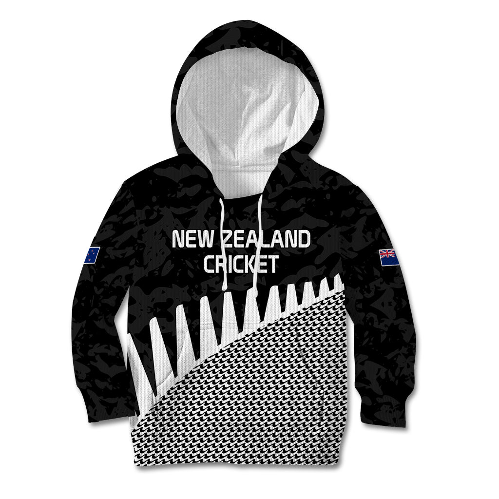 (Custom Text And Number) New Zealand Cricket Kid Hoodie Black Cap Sporty Style No1 - Vibe Hoodie Shop