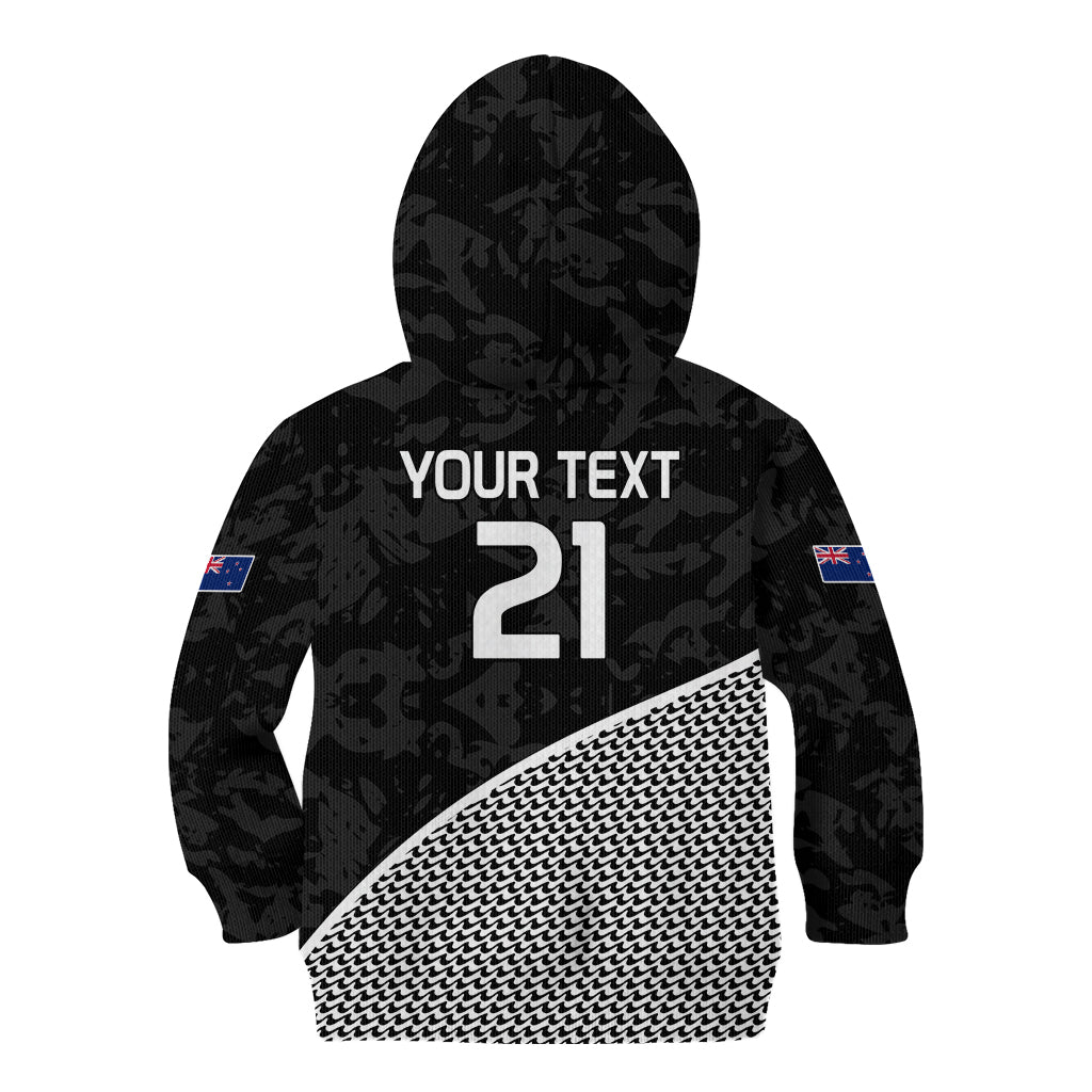 (Custom Text And Number) New Zealand Cricket Kid Hoodie Black Cap Sporty Style No1 - Vibe Hoodie Shop