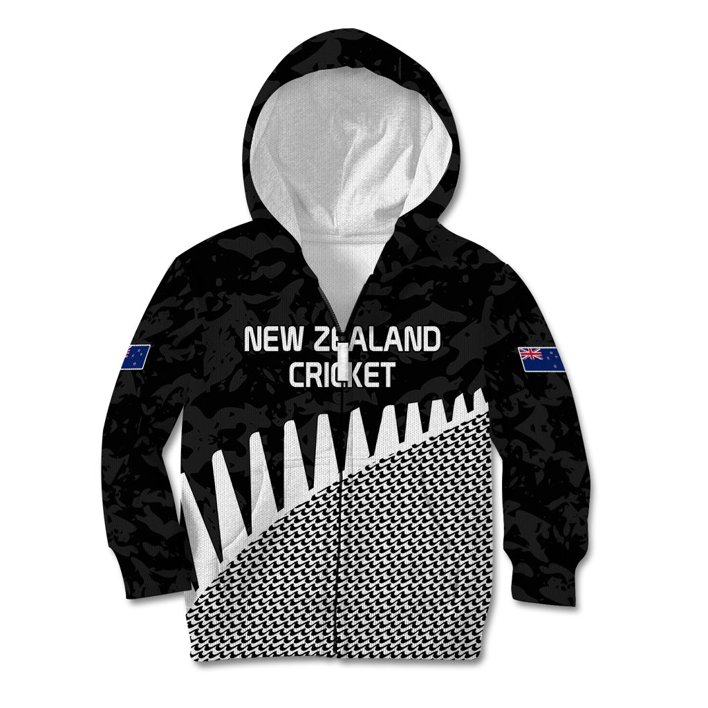 (Custom Text And Number) New Zealand Cricket Kid Hoodie Black Cap Sporty Style No1 - Vibe Hoodie Shop