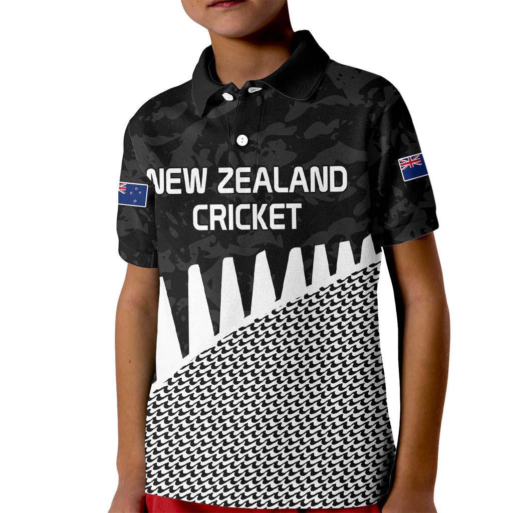 (Custom Text And Number) New Zealand Cricket Kid Polo Shirt Black Cap Sporty Style No1 - Vibe Hoodie Shop