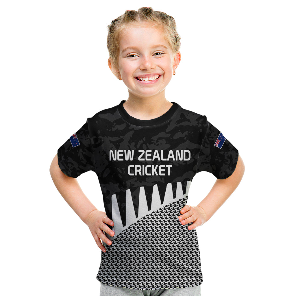 (Custom Text And Number) New Zealand Cricket Kid T Shirt Black Cap Sporty Style No1 - Vibe Hoodie Shop