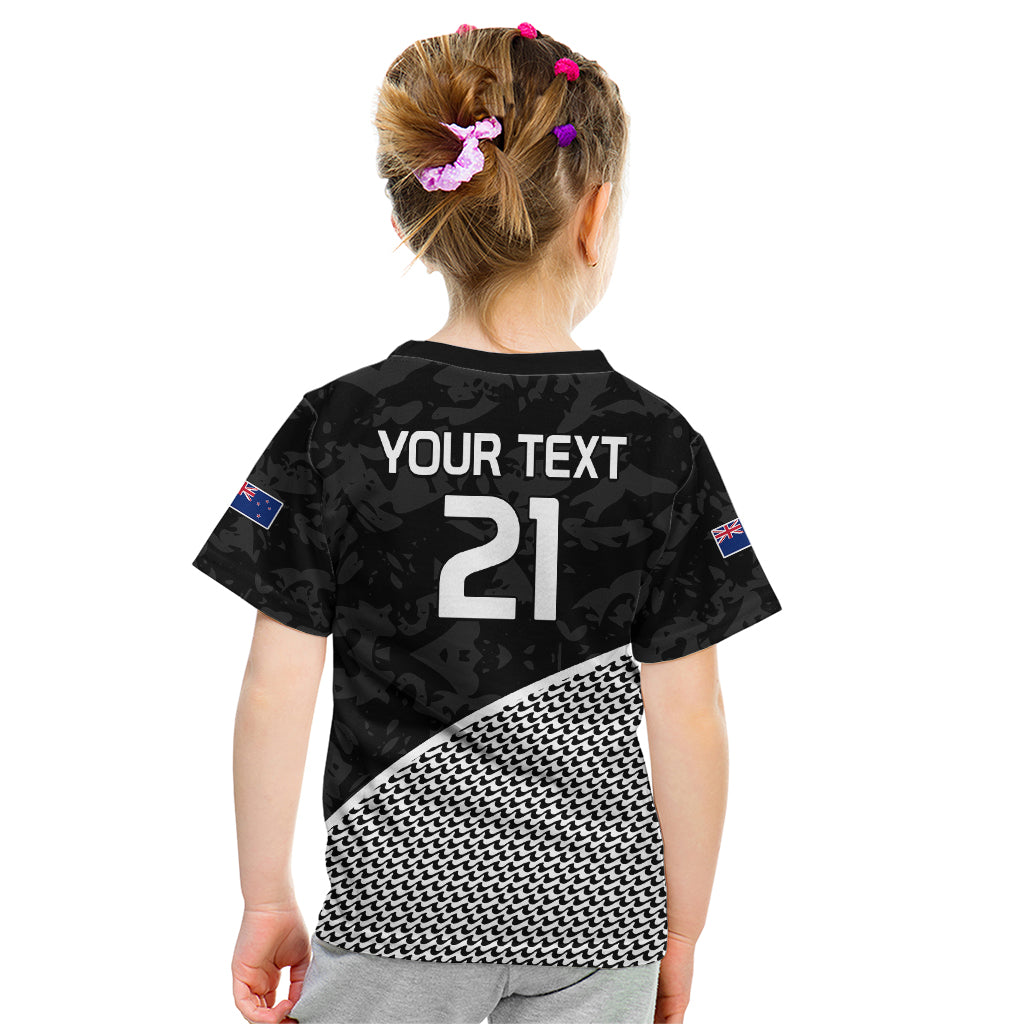 (Custom Text And Number) New Zealand Cricket Kid T Shirt Black Cap Sporty Style No1 - Vibe Hoodie Shop