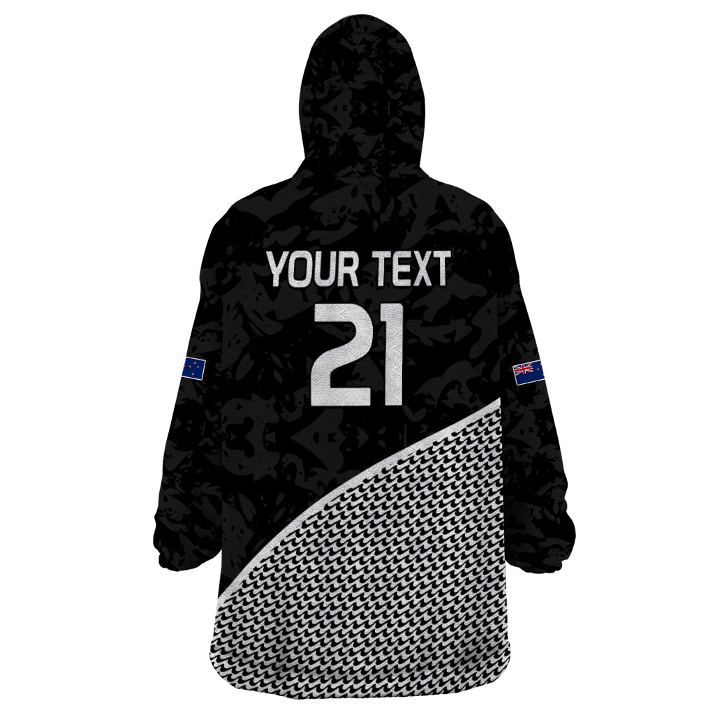 (Custom Text And Number) New Zealand Cricket Wearable Blanket Hoodie Black Cap Sporty Style No1 - Vibe Hoodie Shop