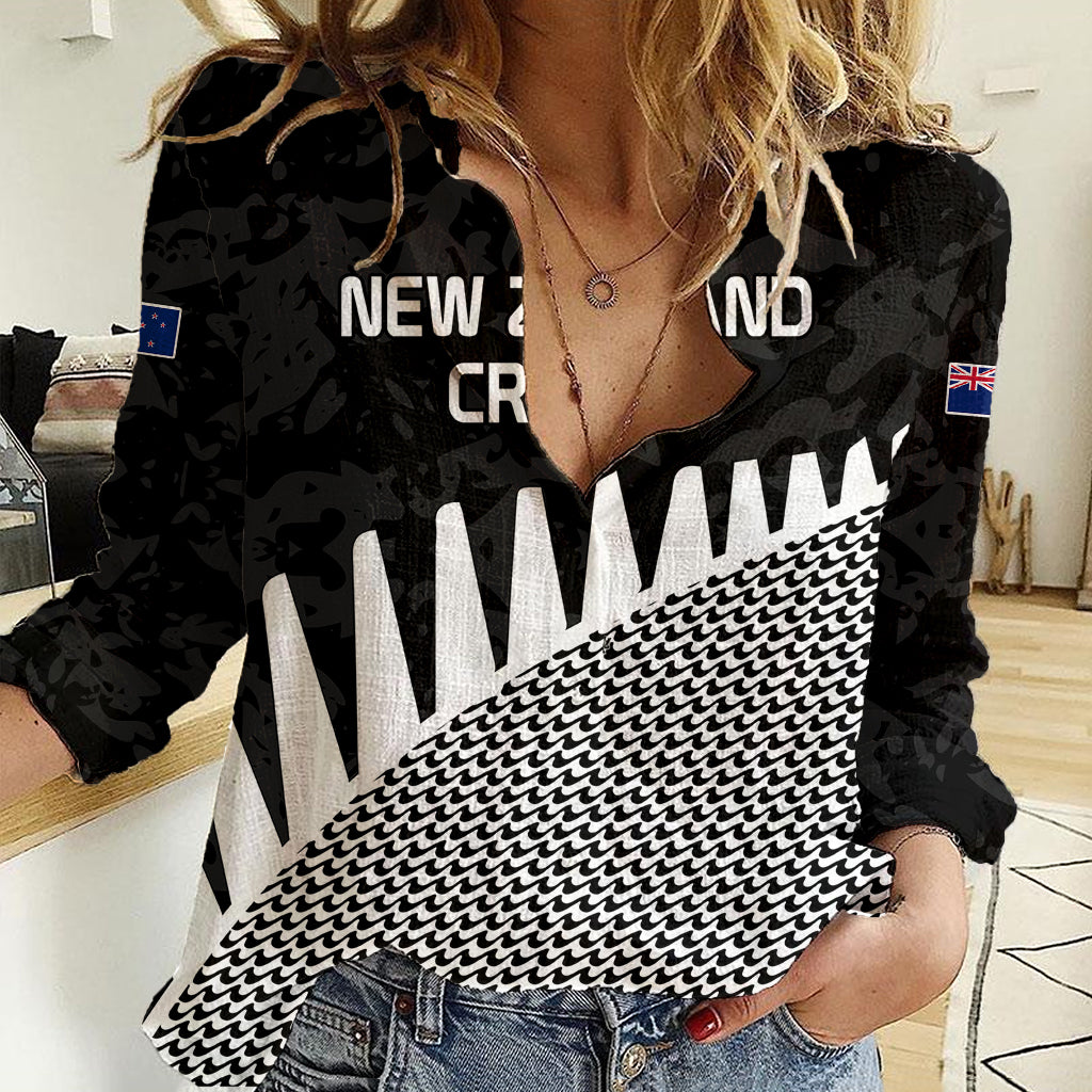 (Custom Text And Number) New Zealand Cricket Women Casual Shirt Black Cap Sporty Style No1 - Vibe Hoodie Shop