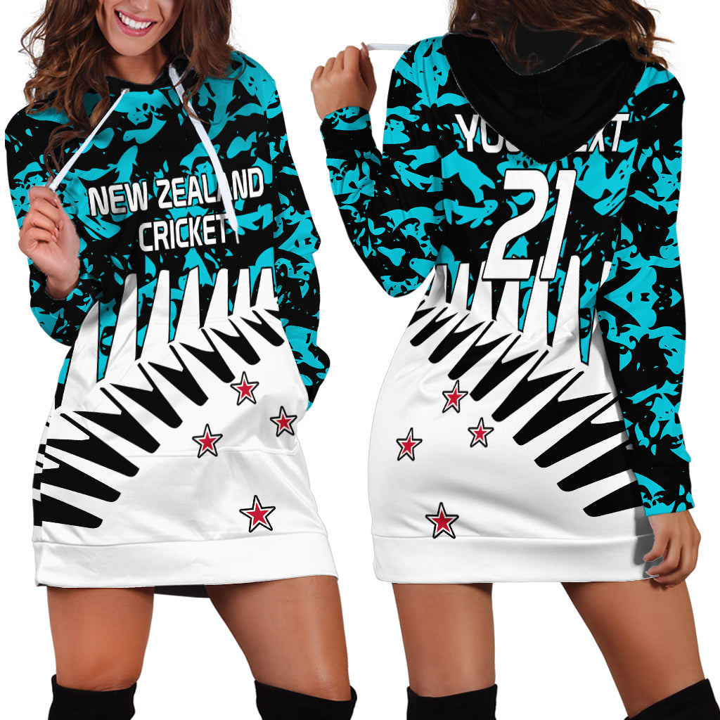 (Custom Text And Number) New Zealand Cricket Hoodie Dress Black Cap Sporty Style No2 - Vibe Hoodie Shop