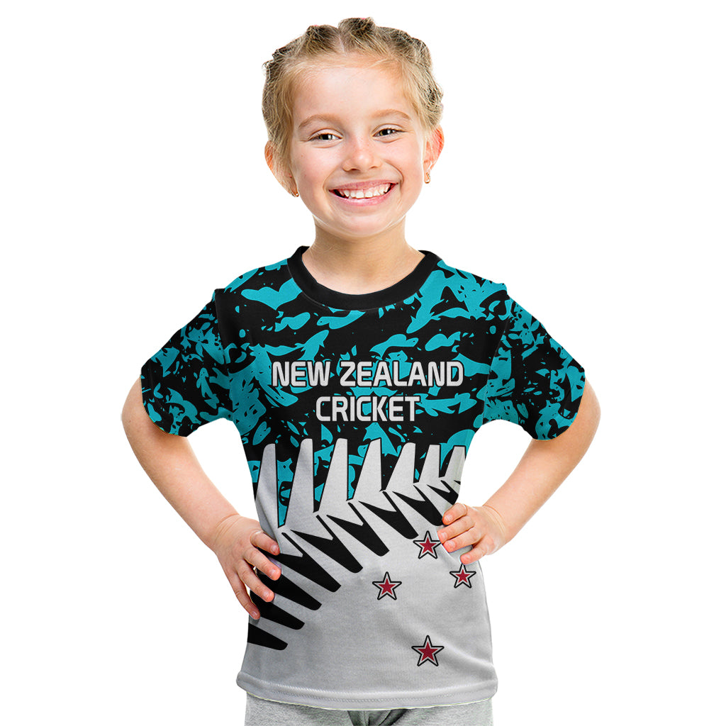 (Custom Text And Number) New Zealand Cricket Kid T Shirt Black Cap Sporty Style No2 - Vibe Hoodie Shop