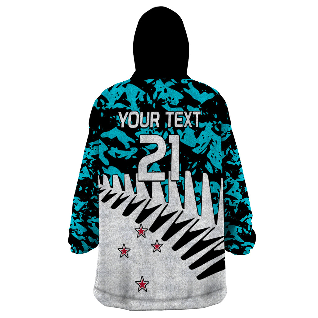 (Custom Text And Number) New Zealand Cricket Wearable Blanket Hoodie Black Cap Sporty Style No2 - Vibe Hoodie Shop