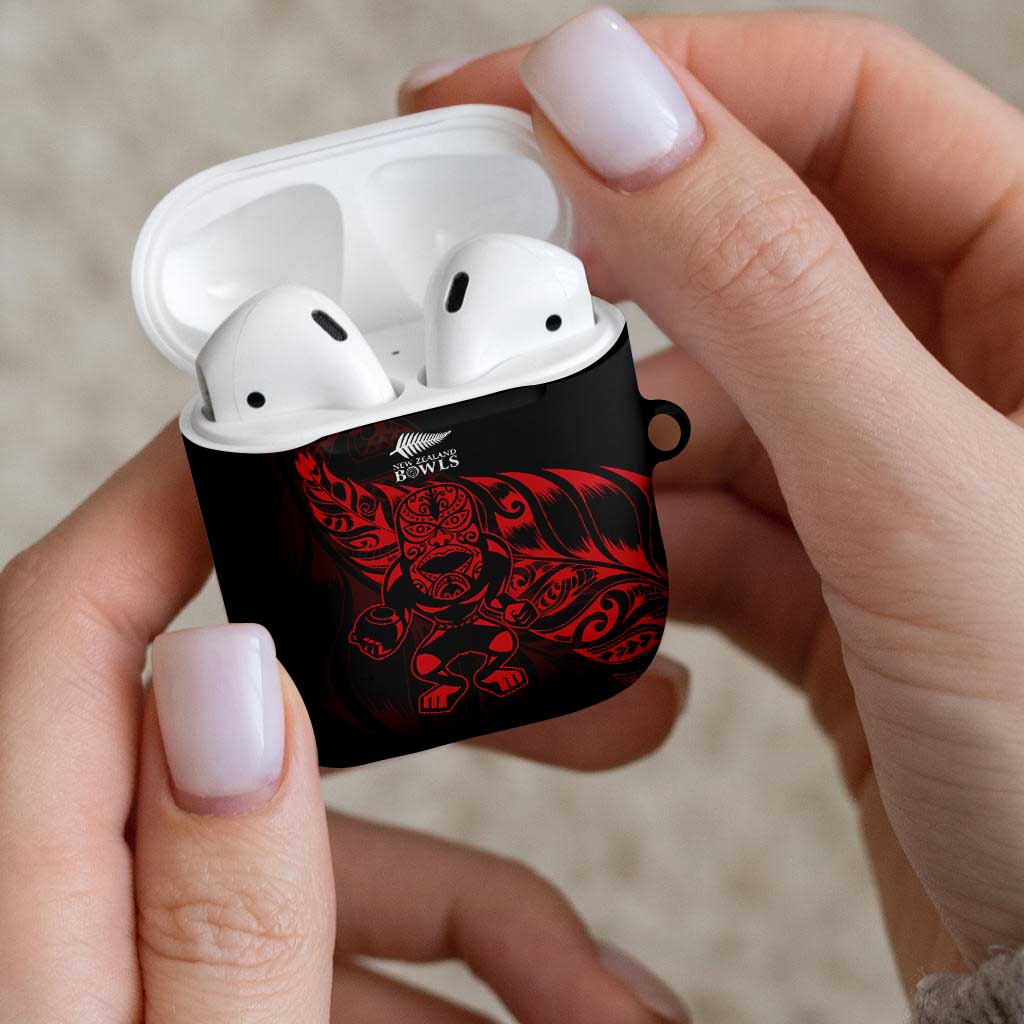 New Zealand Lawn Bowls AirPods Case Red Maori Warrior Tribal Silver Fern - Vibe Hoodie
