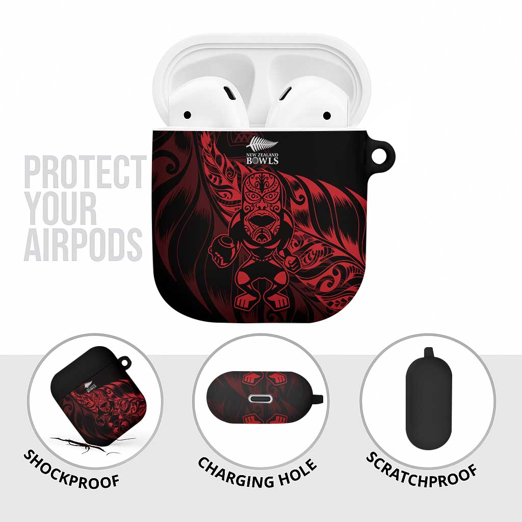 New Zealand Lawn Bowls AirPods Case Red Maori Warrior Tribal Silver Fern - Vibe Hoodie