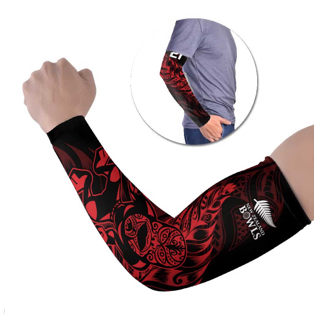 New Zealand Lawn Bowls Custom Arm Sleeves Red Maori Warrior Tribal Silver Fern - Vibe Hoodie